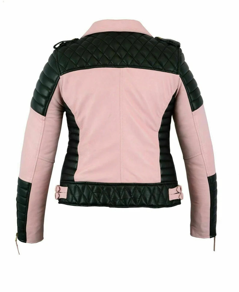 Women's Biker Style Pink Motorbike Leather Jacket