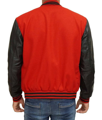 Men's Red Wool Varsity Leather Jacket