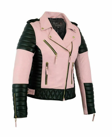 Women's Biker Style Pink Motorbike Leather Jacket