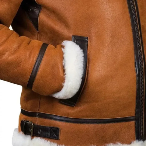 Sheepskin Pilot Jacket | B3 Fur Hooded Whiskey Art Jacket