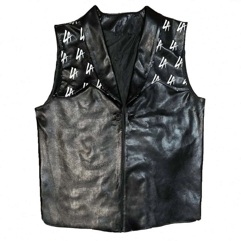 LA Knight Black Leather Vest