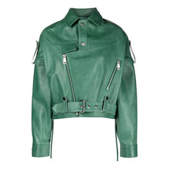 Leather Green Biker Jacket Womens