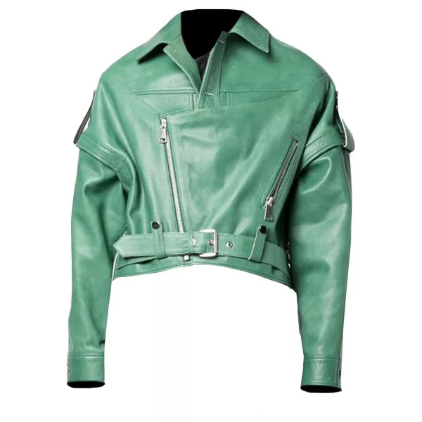 Leather Green Biker Jacket Womens