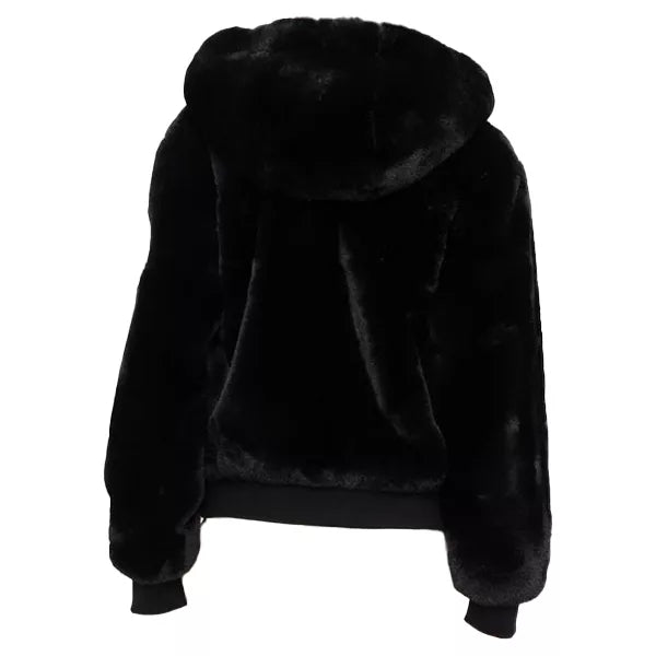 Womens Black Faux Fur Hooded Jacket