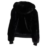 Womens Black Faux Fur Hooded Jacket