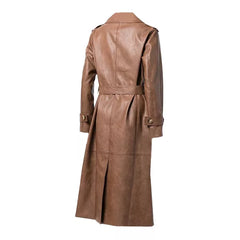 Long Leather Trench Brown Coat Womens