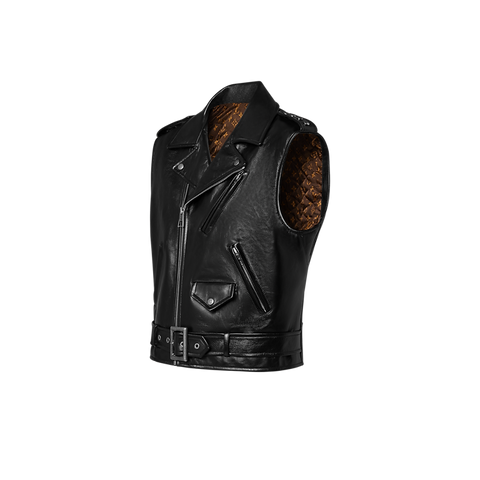 Sleeveless Grained Leather Biker Jacket