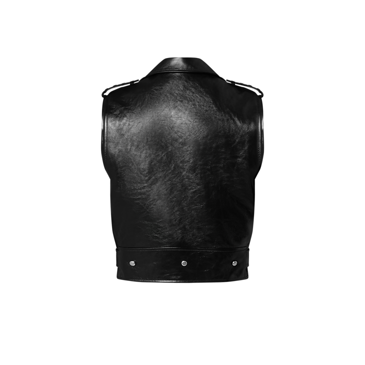 Sleeveless Grained Leather Biker Jacket