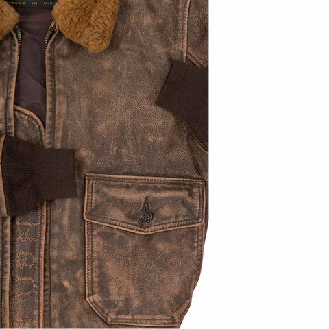 Men Usn Us Navy Aviator Air Forces G-1 Military Flight Bomber Distressed Brown Jacket