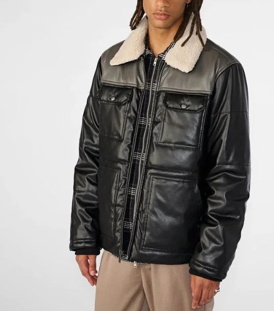 Men's Leather Puffer Jacket | Versatile Winter Attire