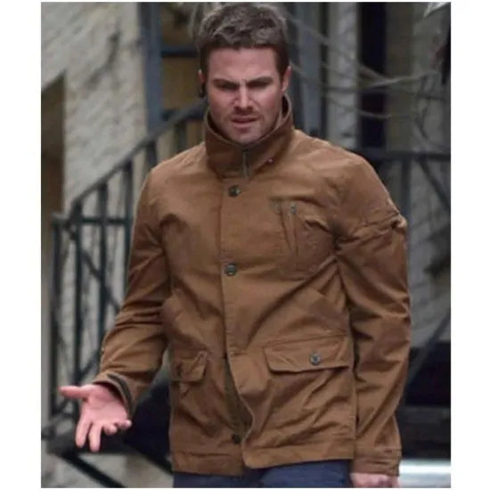 ARROW SEASON 2 STEPHEN AMELL BROWN COTTON JACKET