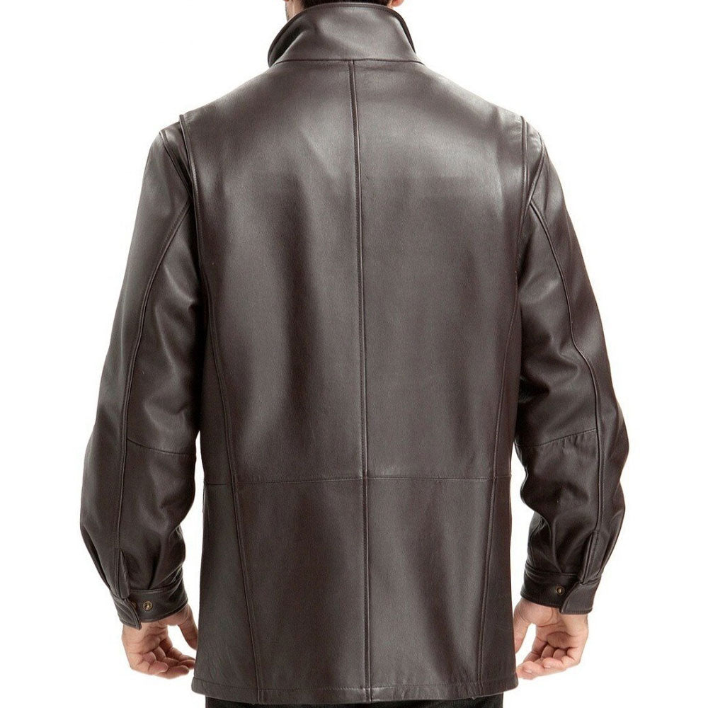 Overcoat 3/4 Hip Size Cowhide Mens Paradox Biker Genuine Brown Lambskin Leather Coat