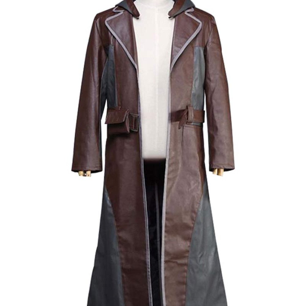 PUBG Brown and Grey Leather Coat With Hoodie