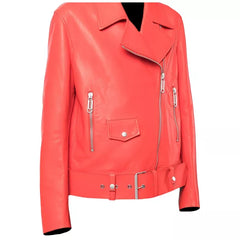 Womens Red Leather Biker Jacket