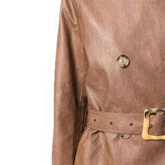 Long Leather Trench Brown Coat Womens