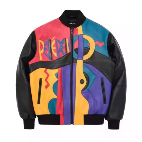 Men's Pelle Pelle cowhide Leather Picasso Plush Multicolor Real Bomber Jacket