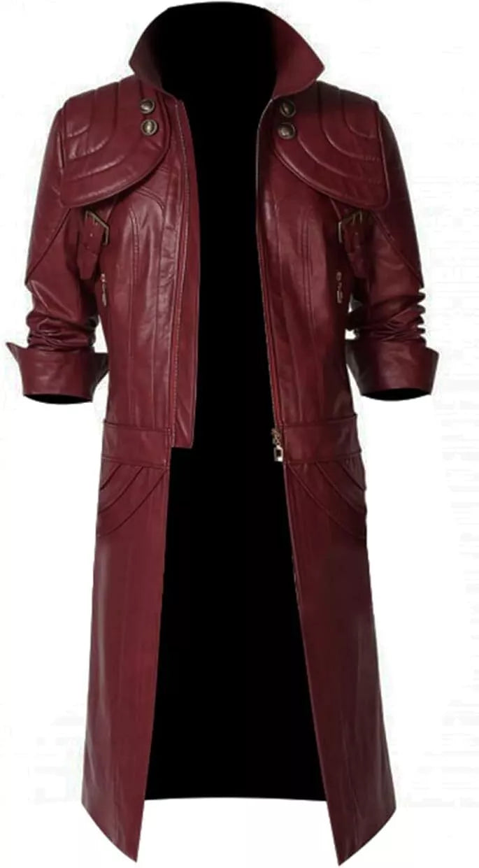 Devil May Cry Dante DMC 5 Cosplay Maroon Genuine Leather Trench Coat