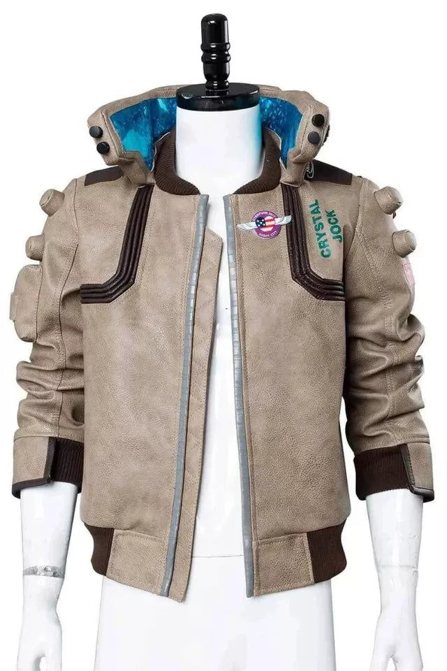 Men's Samurai 2077 Game Cybernetic Punk Bomber Leather Jacket