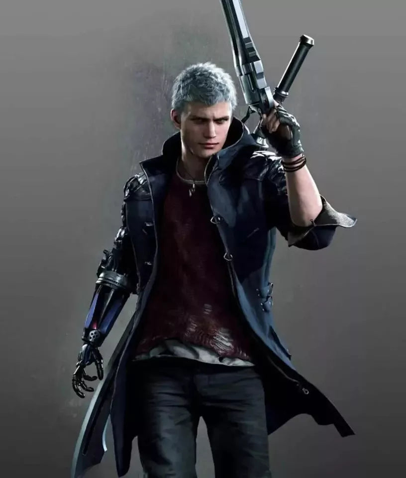 Handmade DMC Devil May Cry 5 Nero Blue Trench Hooded Coat Jacket