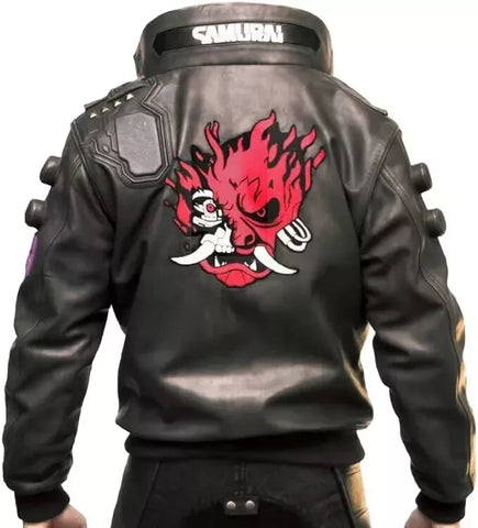 Men's Samurai 2077 Game Cybernetic Punk Bomber Leather Jacket