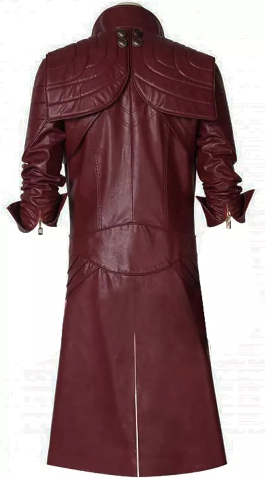 Devil May Cry Dante DMC 5 Cosplay Maroon Genuine Leather Trench Coat