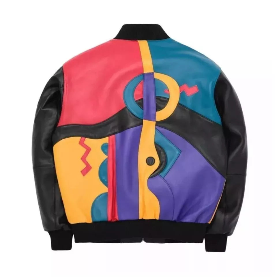 Men's Pelle Pelle cowhide Leather Picasso Plush Multicolor Real Bomber Jacket