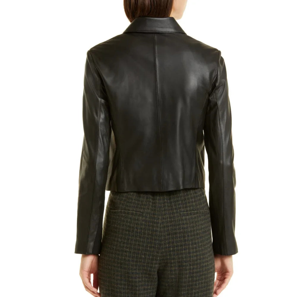 Sharon Womens Black Leather Moto Jacket