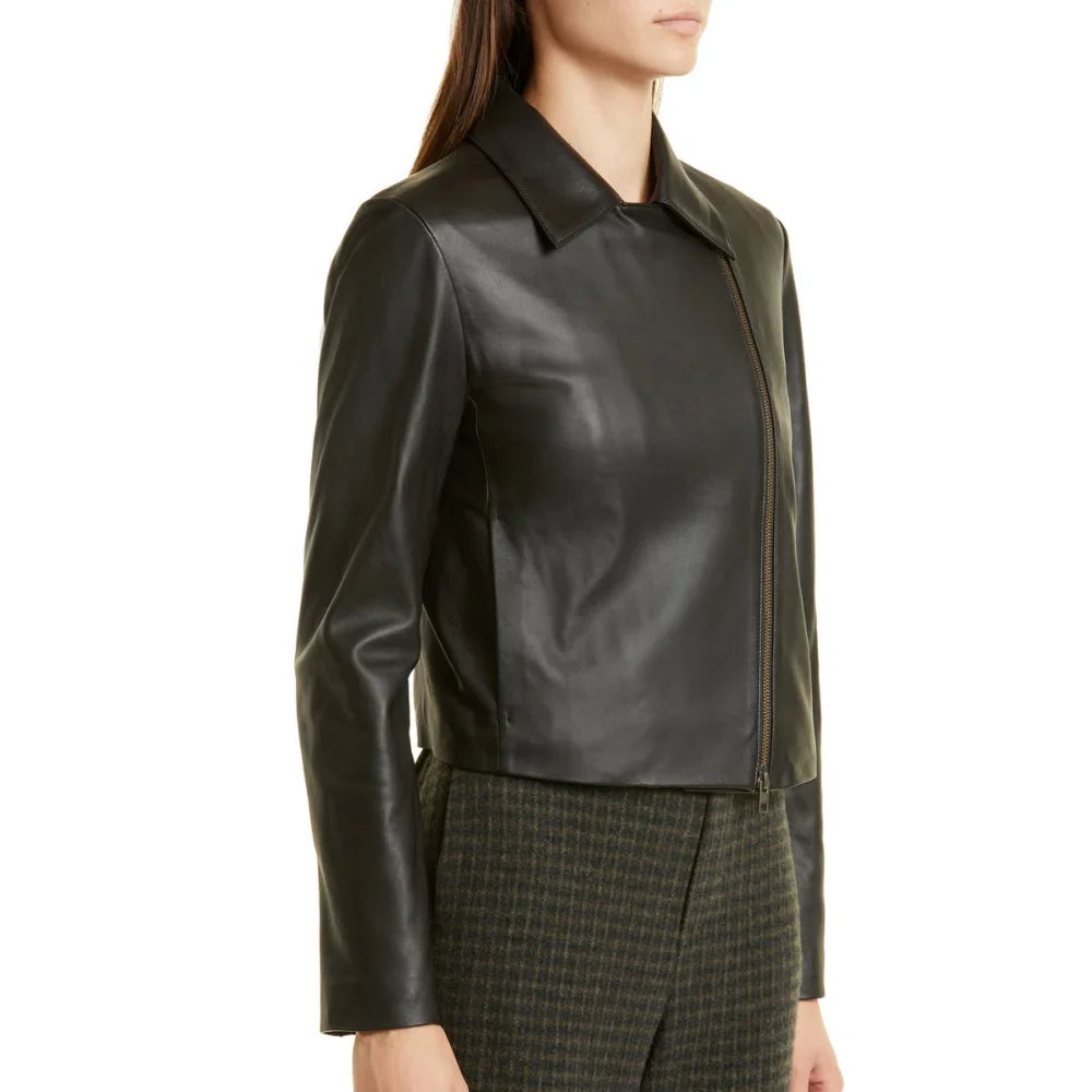 Sharon Womens Black Leather Moto Jacket