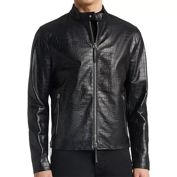 Black Leather Motorcycle Jacket for Men