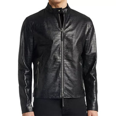 Black Leather Motorcycle Jacket for Men