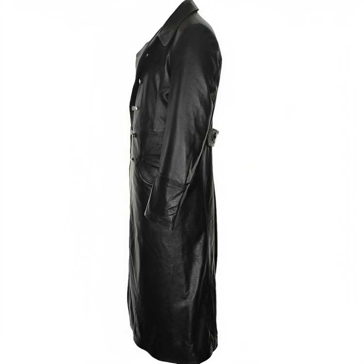 German Classic Officer Military World War 2 Trench Black Costume Leather Coat