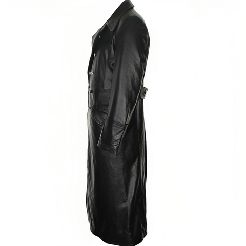 German Classic Officer Military World War 2 Trench Black Costume Leather Coat