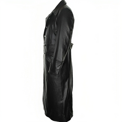 German Classic Officer Military World War 2 Trench Black Costume Leather Coat