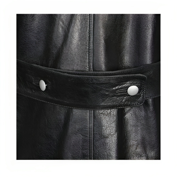 German Classic Officer Military World War 2 Trench Black Costume Leather Coat