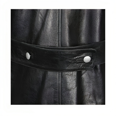German Classic Officer Military World War 2 Trench Black Costume Leather Coat