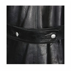 German Classic Officer Military World War 2 Trench Black Costume Leather Coat