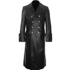 German Classic Officer Military World War 2 Trench Black Costume Leather Coat