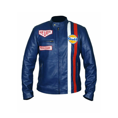 Steve McQueen Le Mans Gulf Racing Blue Leather Jacket