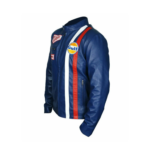 Steve McQueen Le Mans Gulf Racing Blue Leather Jacket