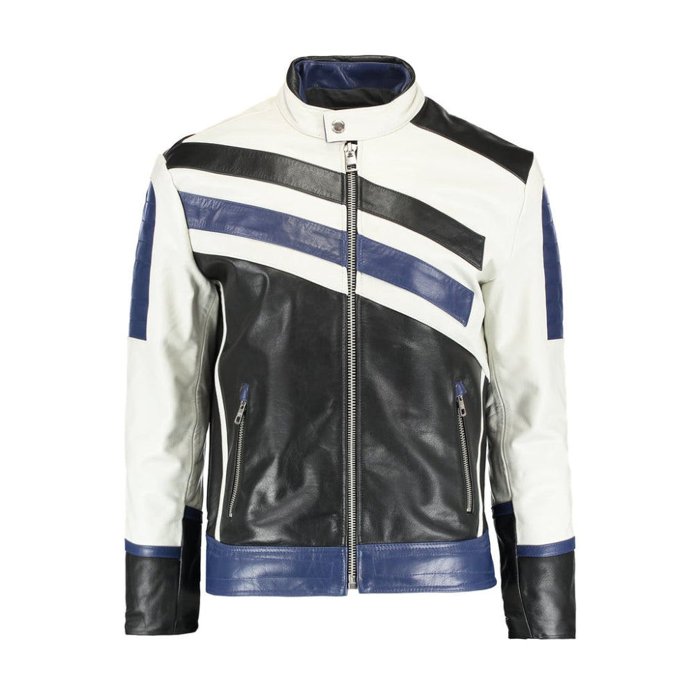 Striped Men's Motorcycle Premium Leather Jacket