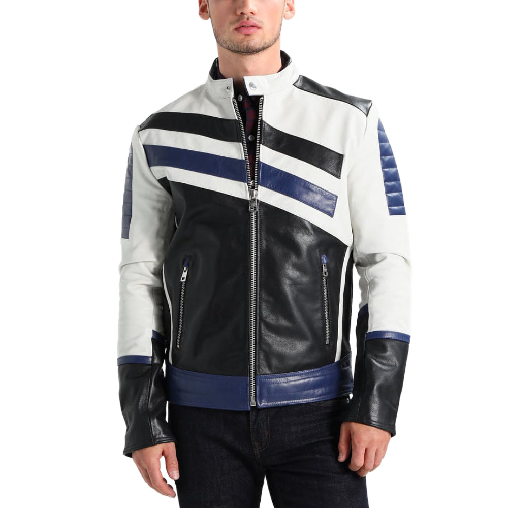 Striped Men's Motorcycle Premium Leather Jacket