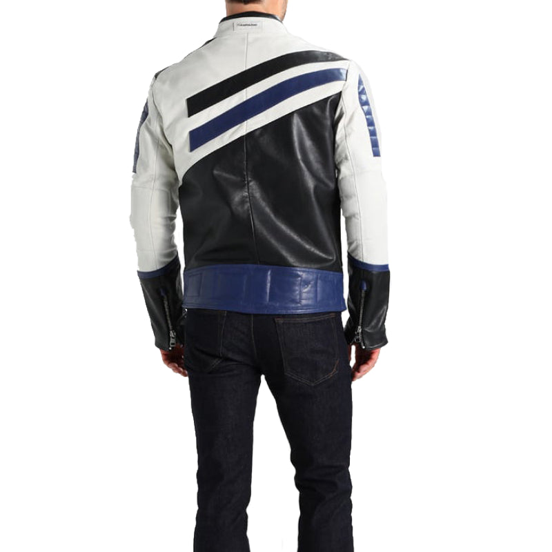 Striped Men's Motorcycle Premium Leather Jacket