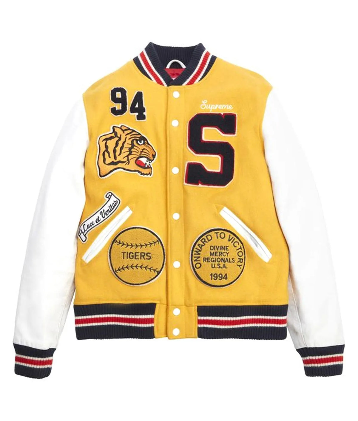 Supreme Tiger Yellow and White Varsity Jacket