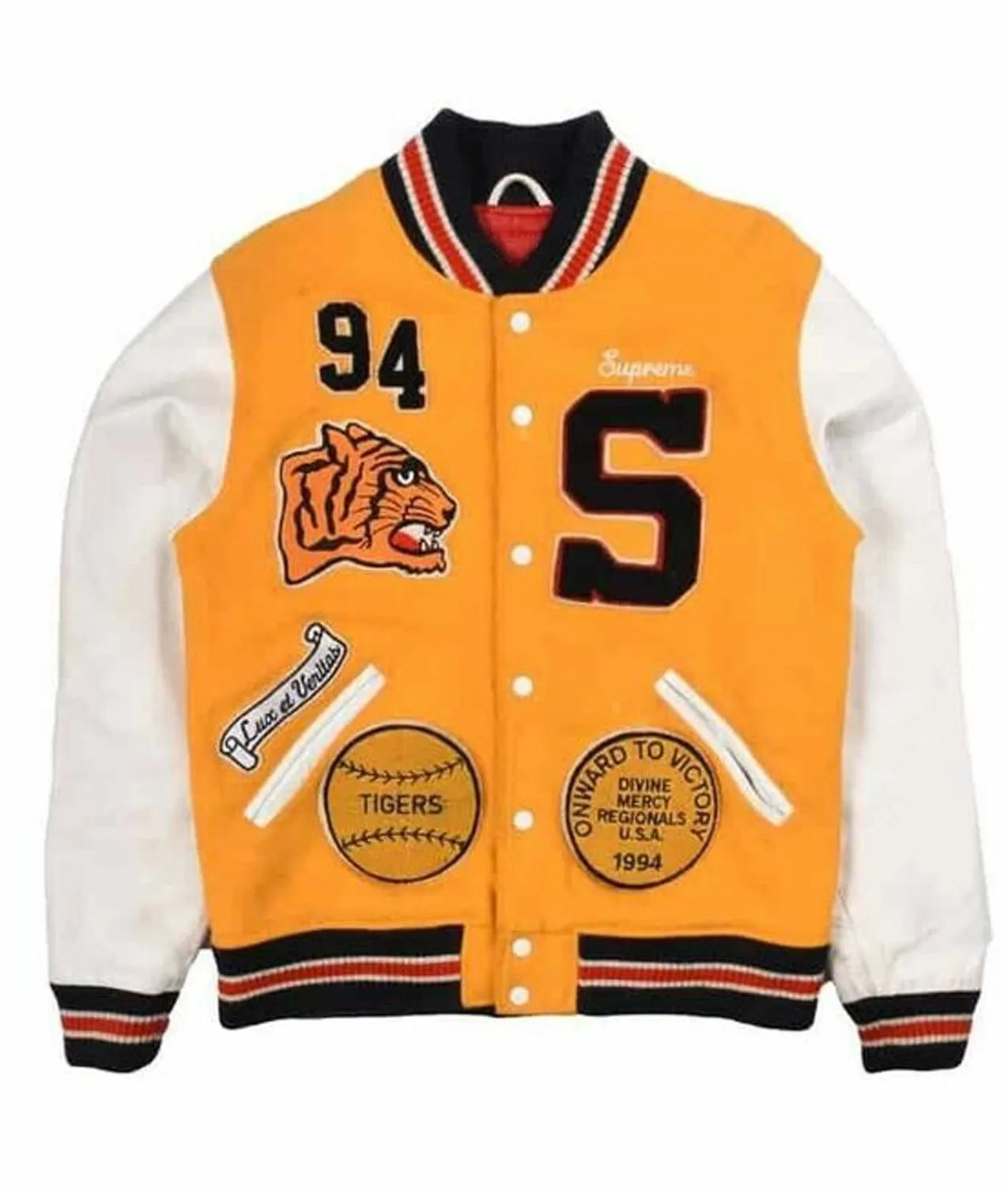 Supreme Tiger Yellow and White Varsity Jacket