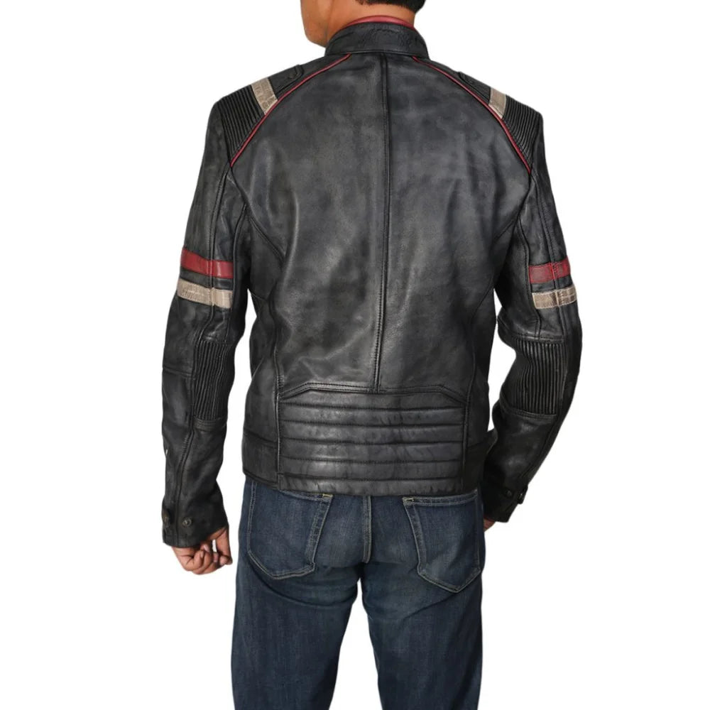 Vintage Cafe Racer Retro Cordura Black Biker Jacket
