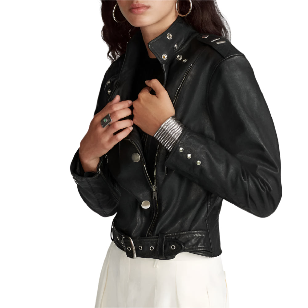 Women's Black Lambskin Leather Jacket | Motorbike Leather Jacket