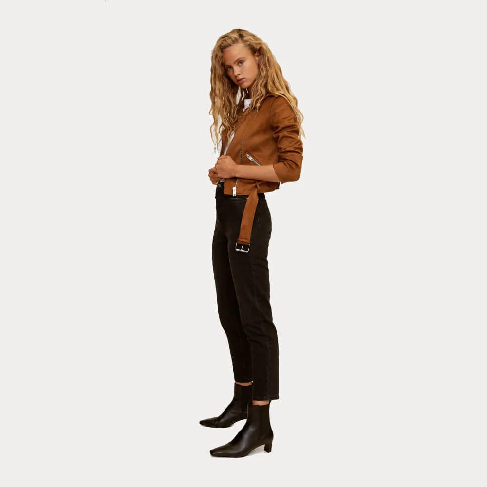 Women's Suede Leather Jacket | Brown Biker Jacket for Women