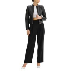 Womens Black Reversible Leather Bomber Jacket