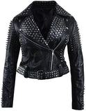 Womens Britney Spikes Brando Biker Vintage Motorcycle Studded Black Leather Jacket