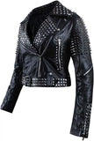 Womens Britney Spikes Brando Biker Vintage Motorcycle Studded Black Leather Jacket